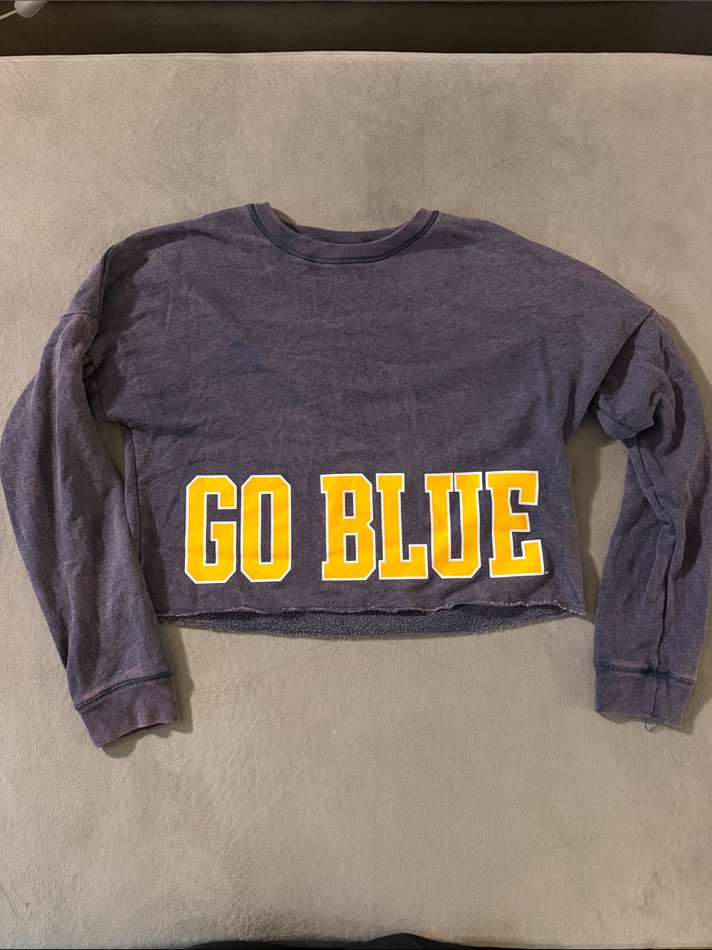 PINK Victoria's Secret Navy Cropped Crewneck with Yellow 'GO BLUE'